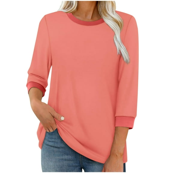 aidice 3/4 Length Sleeve Womens Tops Casual Crewneck Loose Comfy Shirts Solid Color Fashion Tee Shirts