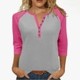 thumbnail image 1 of aidice 3/4 Length Sleeve Womens Tops Casual Notched V Neck Button Comfy Fitting Color Block Shirts, 1 of 9