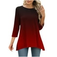 thumbnail image 1 of aidice 3/4 Length Sleeve Womens Tops Casual Round Neck Shirts Loose Comfy Gradient Color Tee Shirts, 1 of 6