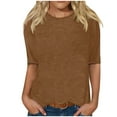 thumbnail image 1 of aidice 3/4 Length Sleeve Womens Tops Casual Round Sleeve Fitting Shirts Comfy Solid Color Blouses Tops, 1 of 5