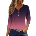 thumbnail image 1 of aidice 3/4 Length Sleeve Womens Tops Notched V Neck Button Fitting Comfy Casual Gradient Color Tee Shirts, 1 of 5