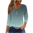 thumbnail image 1 of aidice 3/4 Length Sleeve Womens Tops Notched V Neck Button Shirts Fitting Comfy Gradient Color Tee Shirts, 1 of 5