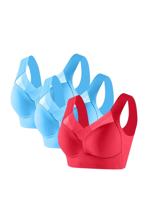 3pc Plus Size Wireless Bras for Women Wide Strap Support Comfy Breathable Mesh Push up Bras