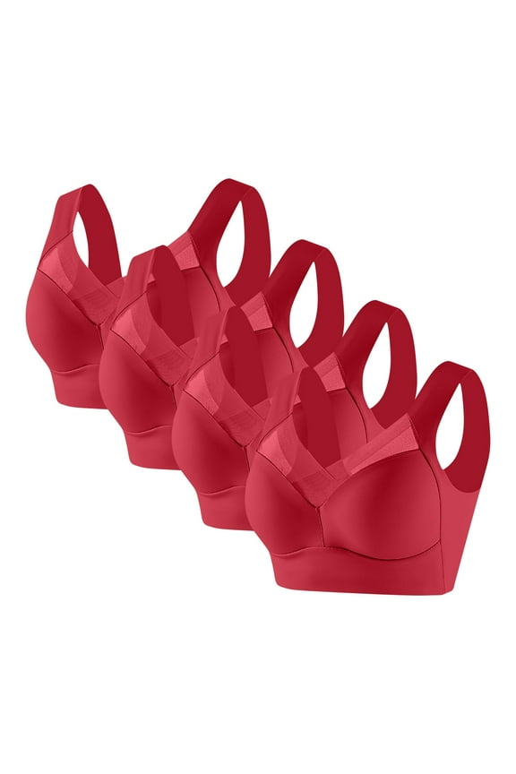 4pc Plus Size Bras for Women No Underwire Wide Strap Comfy Breathable Solid Color Everyday Bras