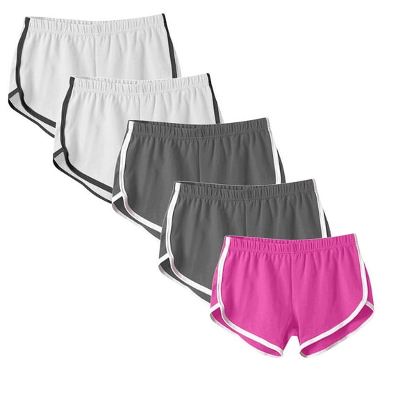 aidice 5pc Shorts for Women Summer Casual Fitting Comfy Hot Pants Solid Color Workout Side Split Shorts