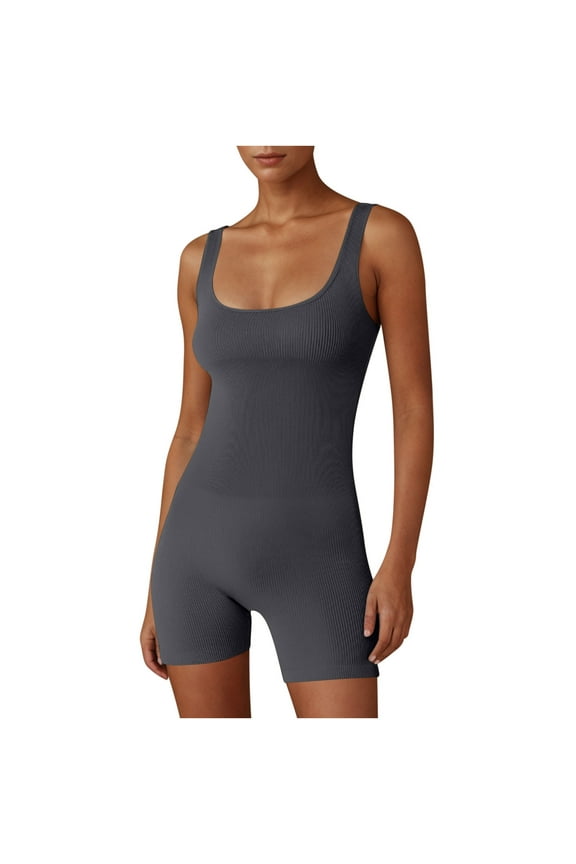 Athletic Bodysuits for Women Summer Square Neck Sleeveless Skinny Stretch Yoga Shorts Rompers
