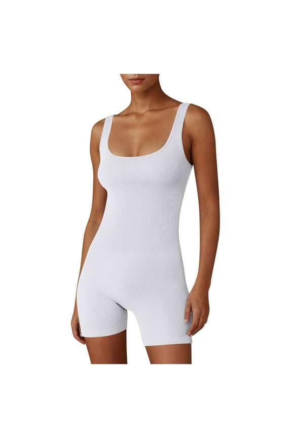 Athletic Bodysuits for Women Summer Square Neck Sleeveless Skinny Stretch Yoga Shorts Rompers
