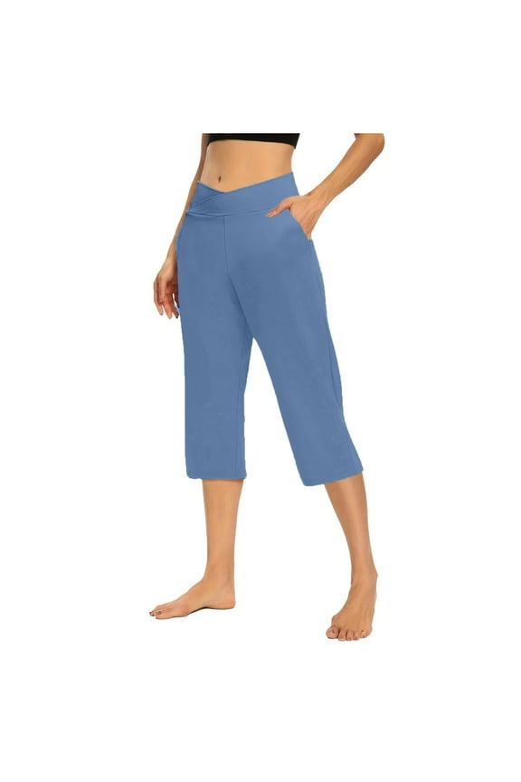 Athletic Capri Pants for Women Elastic Waist Stretchy Yoga Capris with Pockets Women's Workout Sports Pants