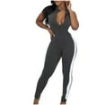 thumbnail image 1 of aidice Athletic Jumpsuits for Women Ribbed Lapel Neck Hidden Zipper Sleeveless Workout Pants Rompers, 1 of 9