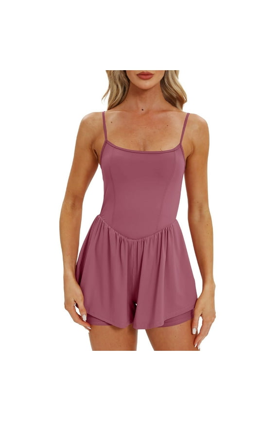 Athletic Jumpsuits for Women Summer Low Neck Spaghetti Strap Solid Color Running Workout Rompers