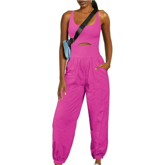 aidice Athletic Jumpsuits for Women Summer U Neck Sleeveless Keyhole Crisscross Backless Jogger Rompers