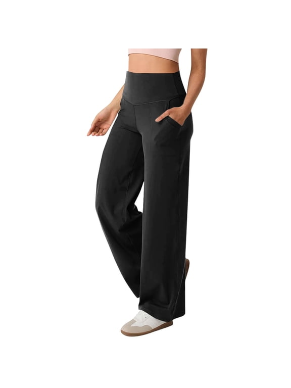Athletic Pants for Women Summer High Waisted Straight Leg Yoga Gym Workout Pants with Pockets