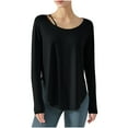 thumbnail image 1 of aidice Athletic Shirts for Women Scoop Neck Long Sleeve Yoga Tees Loose Gym Curved Hem Workout Tops, 1 of 6
