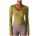 thumbnail image 1 of aidice Athletic Tops for Women Cropped Scoop Neck Long Sleeve Skinny Stretch Breathable Gym Yoga Tops, 1 of 6
