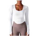 thumbnail image 1 of aidice Athletic Tops for Women Cropped Scoop Neck Long Sleeve Skinny Stretch Breathable Gym Yoga Tops, 1 of 6