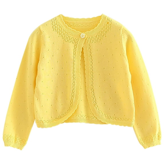 aidice Baby Girl Cardigan Sweaters Round Neck Ruffle Button Long Sleeve Hollow out Fall Jackets Tops