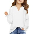 thumbnail image 1 of aidice Baby Girl Clothes Notched V Neck Loose Puff Sleeve Smocked Blouses Ruched Fall Tops Fashion, 1 of 8