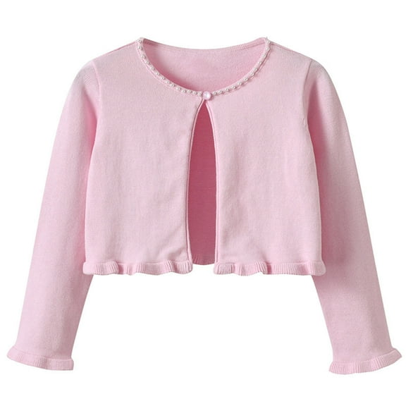 aidice Baby Girl Cropped Cardigans Knit Round Neck Long Sleeve Ruffle Comfy Cute Open Front Jackets