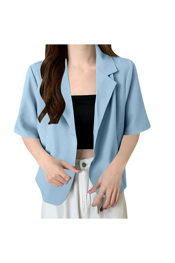 Blazers for Women Business Casual Lapel Neck Short Sleeve Button up Cardigans Workwear Jackets