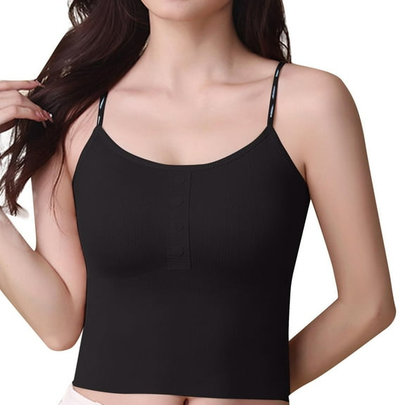 aidice Built in Bra Tank Top for Women Sleeveless Strap Crop Tops Summer Casual Undershirts Free Size