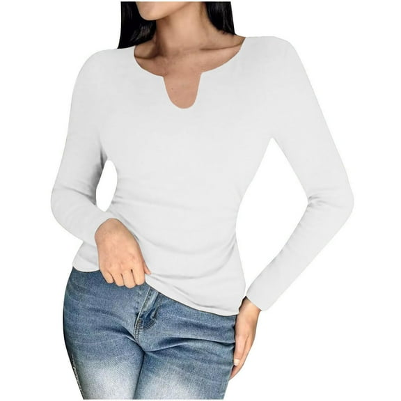 aidice Built in Bra Tank Tops for Women Casual Notched V Neck Long Sleeve Slim Fitting Going out Tops