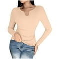 thumbnail image 1 of aidice Built in Bra Tank Tops for Women Casual Notched V Neck Long Sleeve Slim Fitting Going out Tops, 1 of 9