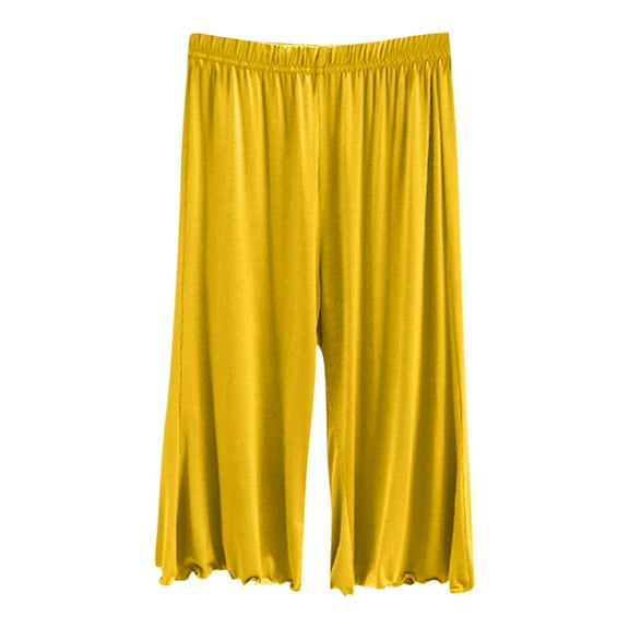 aidice Capri Pants for Women Pajamas Elastic Waisted Ruffle Soft Comfy Solid Color Loungewear Pants