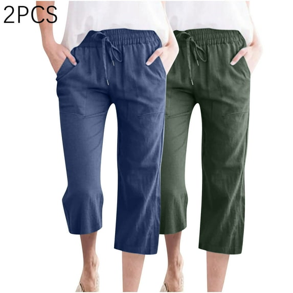aidice Capri Pants for Women Summer Lightweight Loose Casual Cropped Solid Color Pants with Pockets