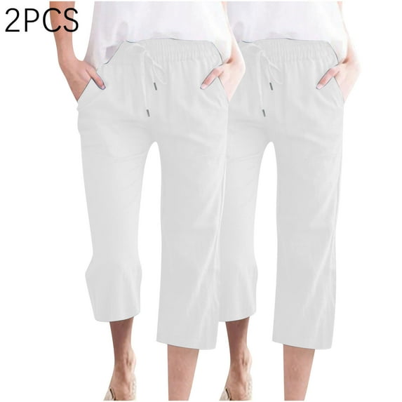 aidice Capri Pants for Women Summer Lightweight Loose Casual Cropped Solid Color Pants with Pockets