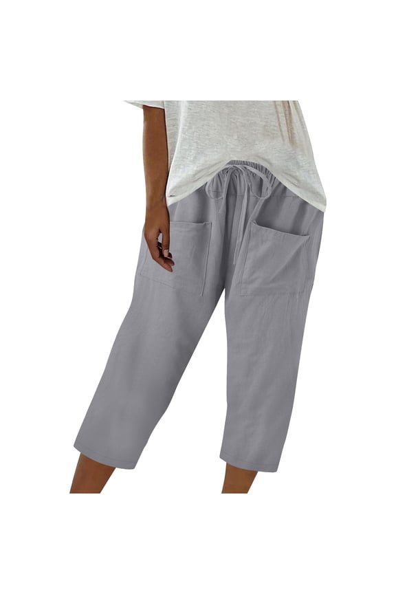 Capris for Women Straight Leg Drawstring Elastic Waist Pants with Pockets Summer Trendy Lounge Capri Pants