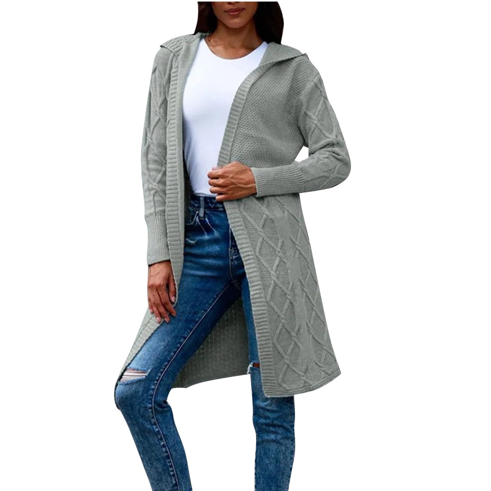 aidice Cardigan Sweaters for Women Casual Open Front Hooded Long Sleeve ...