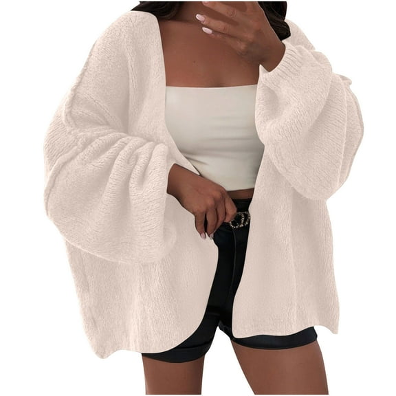 aidice Cardigan Sweaters for Women Open Front Knit Long Sleeve Tops Loose Comfy Fall Winter Warm Coats