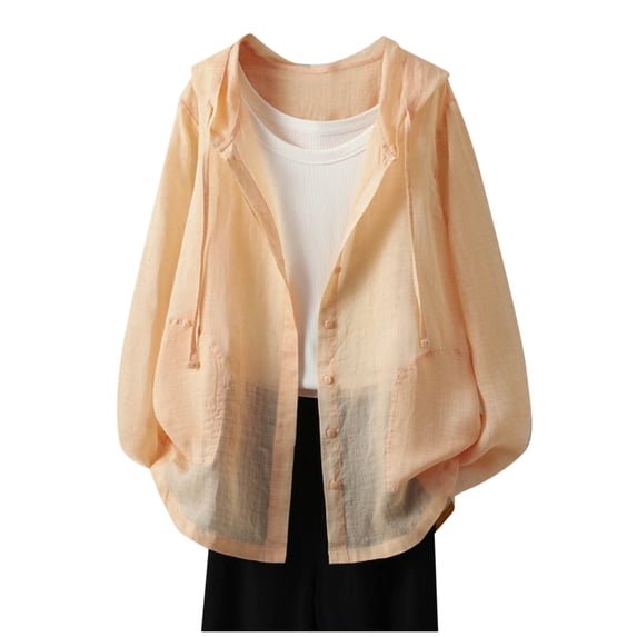 aidice Cardigans for Women Summer Lightweight Thin Drawstring Hooded Long Sleeve Button up Jackets