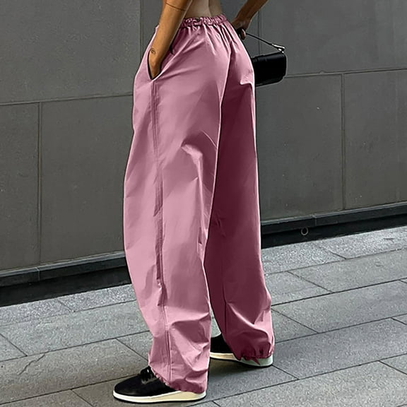 aidice Cargo Pants for Women Drawstring Wide Leg Oversized Loose Fitted Pants with Pockets Fall Winter Streetwear Trousers