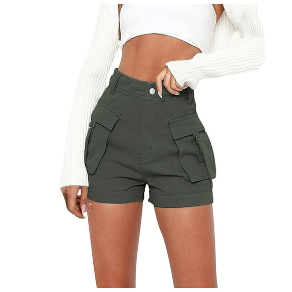 aidice Cargo Shorts for Women Hiking Comfy Zip Button High Waisted Outdoor Activity Shorts with Pockets