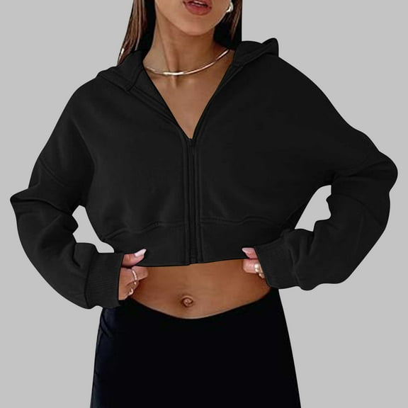 aidice Copped Sweatshirts for Women Zipper Long Sleeve Hoodies Shirts Loose Casual Comfy Fall Jackets