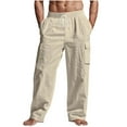 thumbnail image 1 of aidice Cotton Linen Pants for Men Elastic Waist Drawstring Lightweight Cargo Pants with Multi Pockets Casual Loose Breathable, 1 of 8