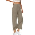 thumbnail image 1 of aidice Cotton Linen Pants for Women Straight Leg Drawstring Elastic Waist Pants Baggy Comfy Summer Daily Pants, 1 of 7