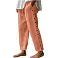 thumbnail image 1 of aidice Cotton Linen Pants for Women Straight Leg Drawstring Elastic Waist Pants With Pockets Summer Vacation Pants, 1 of 5