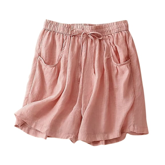 aidice Cotton Linen Shorts for Women Summer Lightweight Drawstring Elastic Waisted Loose Casual Shorts