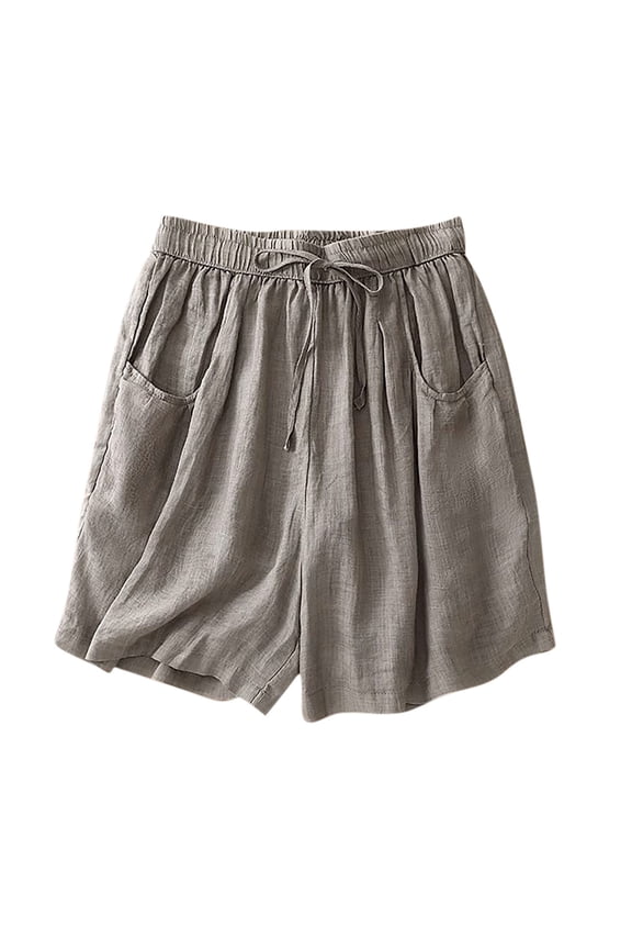 Cotton Linen Shorts for Women Summer Lightweight Drawstring Elastic Waisted Loose Casual Shorts