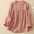 thumbnail image 1 of aidice Cotton Linen Tops for Women Lightweight Loose Round Neck Long Sleeve Button up Ruched Casual Shirts, 1 of 7