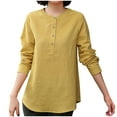 thumbnail image 1 of aidice Cotton Linen Women Shirts Casual Round Neck Button Long Sleeve Lightweight Loose Fall Tshirts, 1 of 9