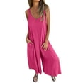 thumbnail image 1 of aidice Cotton Linen Womens Rompers V Neck Sleeveless Backless Adjustable Strap Wide Leg Pants Jumpsuits, 1 of 6
