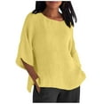 thumbnail image 1 of aidice Cotton Linen Womens Shirts Plus Size Casual Round Neck Long Sleeve Loose Lightweight Tee Shirts, 1 of 6
