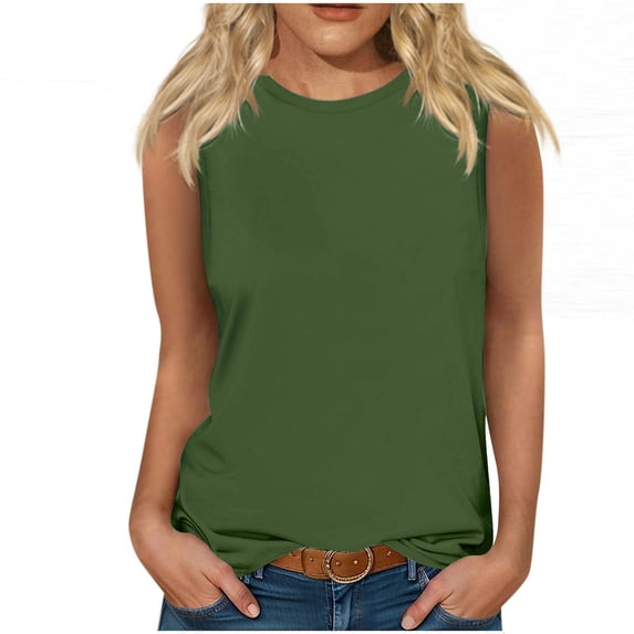 aidice Cotton Tanks for Women Sleeveless Crew Neck Breathable Loose Basic Tanks Summer Trendy Women's Tops