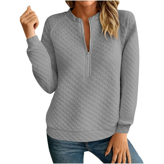aidice Crewneck Sweatshirt for Women Half Zipper Cotton Fall Casual Fitted Long Sleeve Tops Pullover