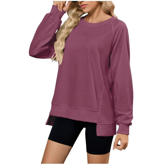 aidice Crewneck Sweatshirt for Women High Low Casual Loose Fall Long Sleeve Tops Drop Shoulder Pullover