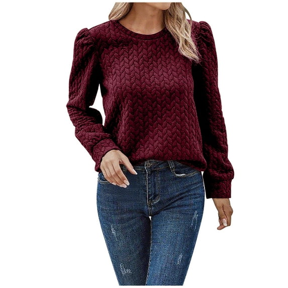 aidice Crewneck Sweatshirt for Women Thick Warm Cable Cotton Long Sleeve Pullover Casual Fitted Tops