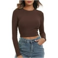 thumbnail image 1 of aidice Crop Tops for Women Ribbed Crewneck Long Sleeve Slim Fitting Comfy Casual Solid Color Tee Shirts, 1 of 5